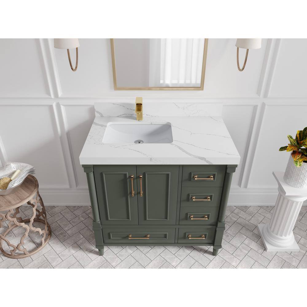Pewter Green 36" Single Bathroom Vanity with Calacatta Quartz Top
