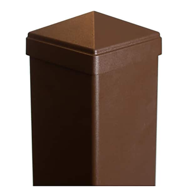 3.5 in. x 43 in. Powder Coated Aluminum Post Kit For Stair Brown Fine Texture Post Pyramid Cap 2-Piece Base Trim