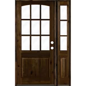 46 in. x 96 in. Knotty Alder Left-Hand/Inswing 1/2 Lite Clear Glass Black Stain Wood Prehung Front Door, Right Sidelite