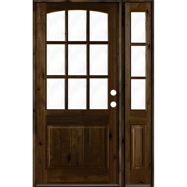 Krosswood Doors 46 in. x 96 in. Knotty Alder Left-Hand/Inswing 1/2 Lite Clear Glass Black Stain Wood Prehung Front Door, Right Sidelite