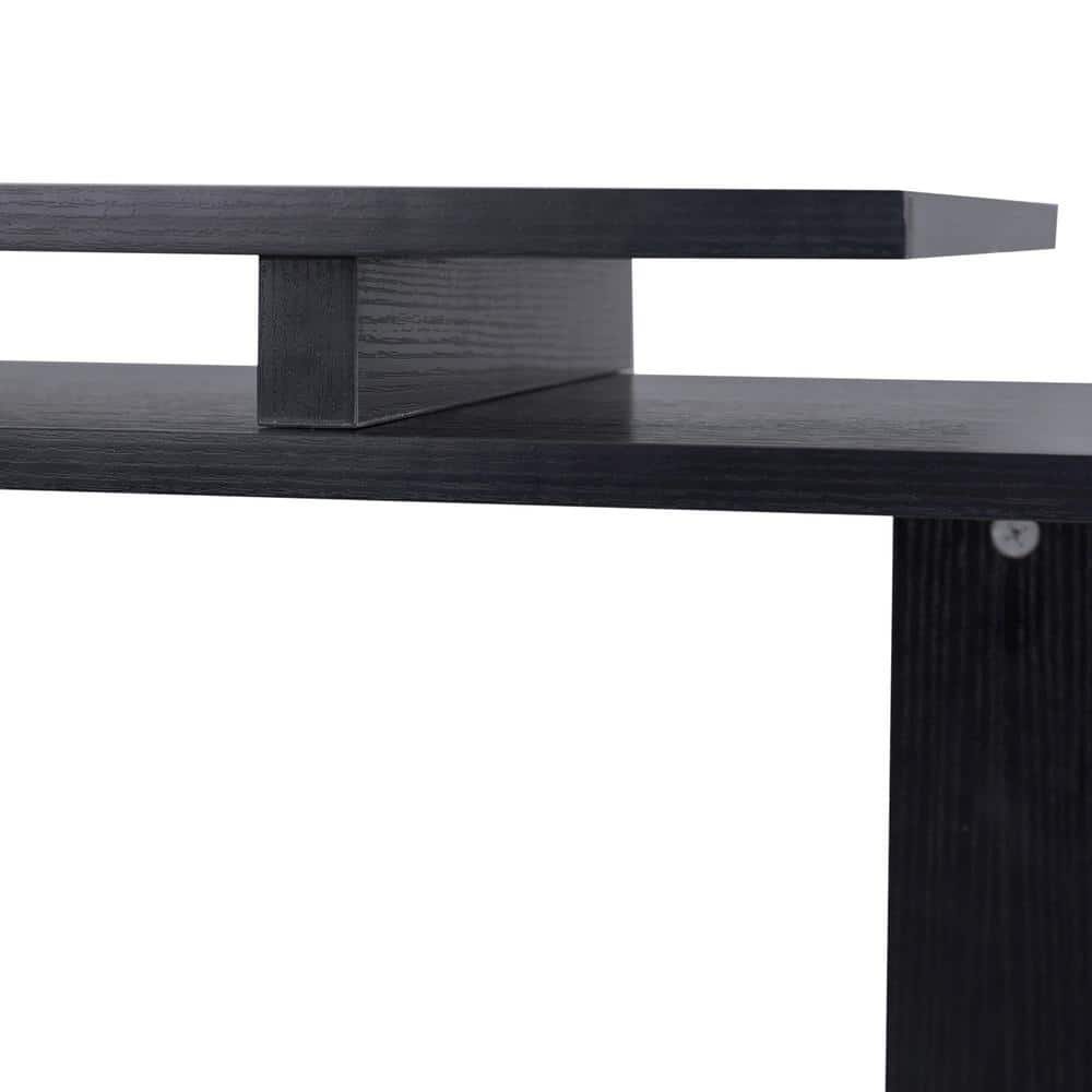 Black Engineered Wood Rotating L-Shaped Corner Writing Desk
