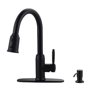 3 Functions Single Handle Pull Down Sprayer Kitchen Faucet with Soap Dispenser in Stainless Steel Matte Black