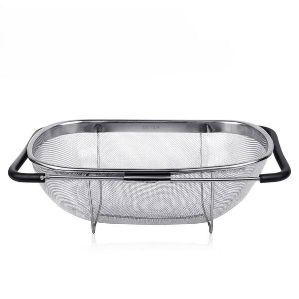Heavy Duty 40% Thicker 18/8 Stainless Steel Over The Sink Colander - 6 qt. Fine Mesh Strainer Basket