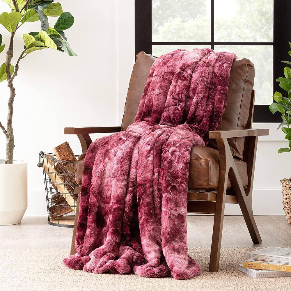 Dark Rose Faux Fur Reversible Sherpa Throw Blanket