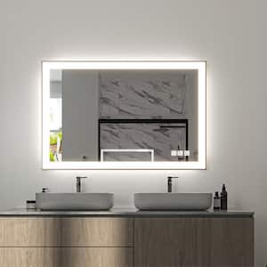 48 in. W x 32 in. H Rectangular Framed LED Anti-Fog Wall Mirror in Black with Backlit and Front Light