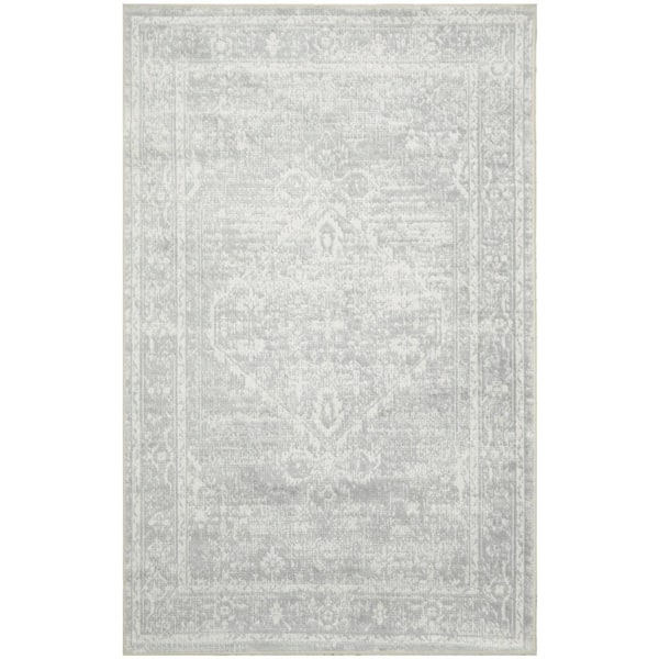 Nourison Astra Machine Washable Light Grey 3 ft. x 5 ft. Center medallion Traditional Area Rug