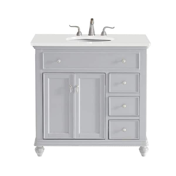 Unbranded Simply Living 36 in. W x 21 in. D x 35 in. H Bath Vanity in Grey with Ivory White Engineered Marble