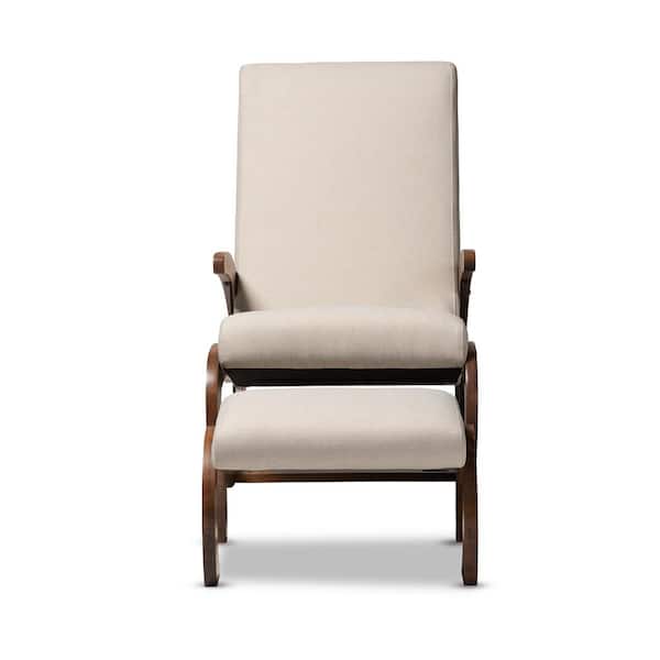 Baxton Studio Kaira Light Beige and Walnut Fabric Rocking Chair and Ottoman Set