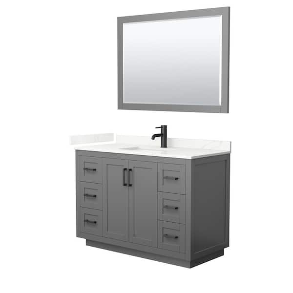 Wyndham Collection Miranda 48 in. W x 22 in. D x 33.75 in. H Single Bath Vanity in Dark Gray with Giotto Quartz Top and 46 in. Mirror