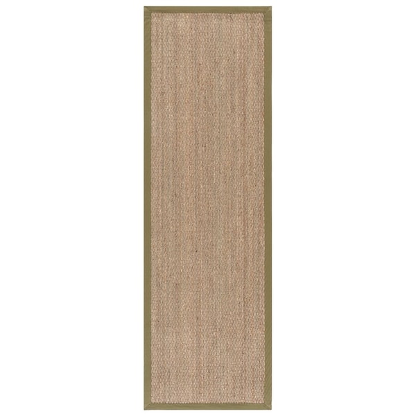 Natural Fiber 3 ft. x 8 ft. Natural/Olive Abstract Solid Border Runner Rug