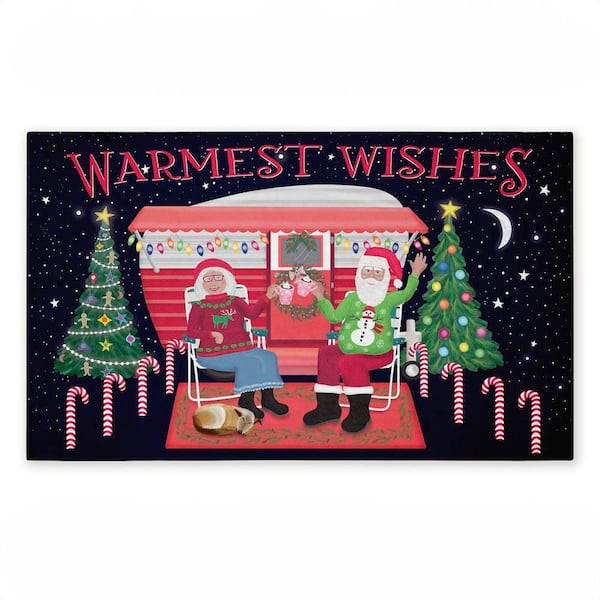 Warmest Wishes Christmas Camper Black 18 in. x 30 in. Polyester Non-Slip Outdoor Door Mat