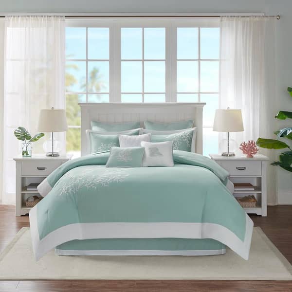 Coastline 3-Piece Aqua Cotton Twin Oversized Jacquard Comforter Set