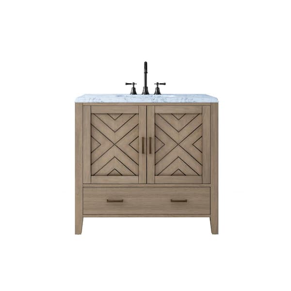 Sedona 37 in. Single Sink Gray Bath Vanity with White Marble Top (Assembled)