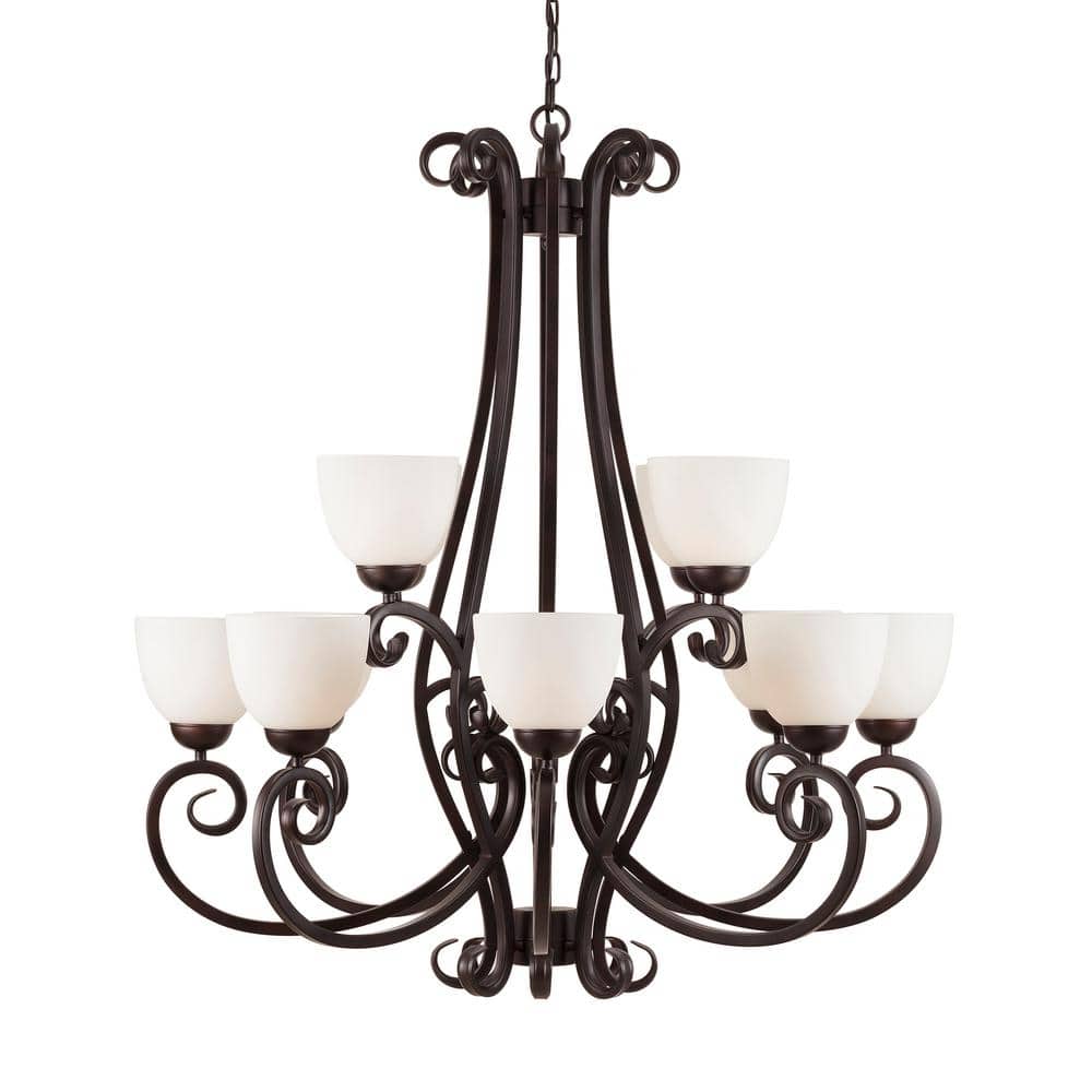 Sutter 12-Light Antique Bronze Chandelier with Satin White Glass