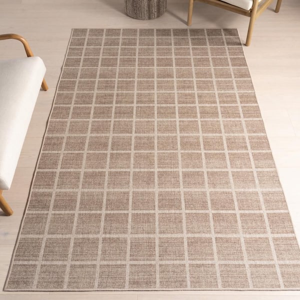 Verity Checkered Washable Brown 9 ft. x 12 ft. Indoor Area Rug
