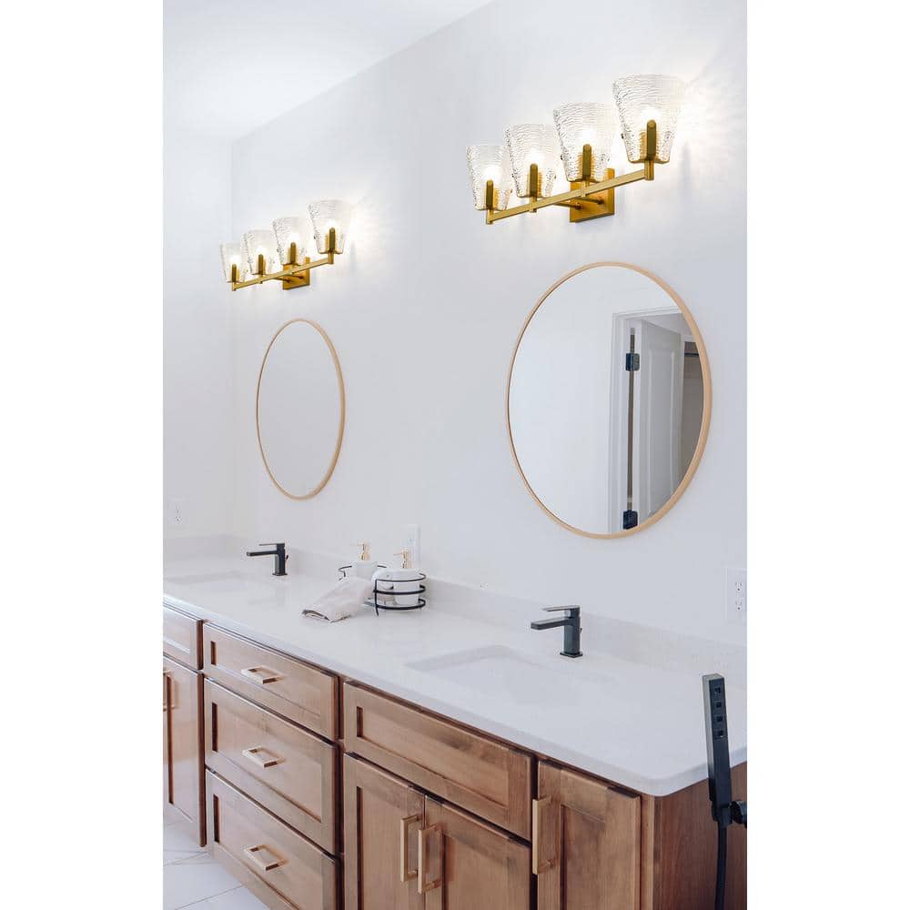 Analia Modern Gold 4-Light Vanity with Textured Glass Shades
