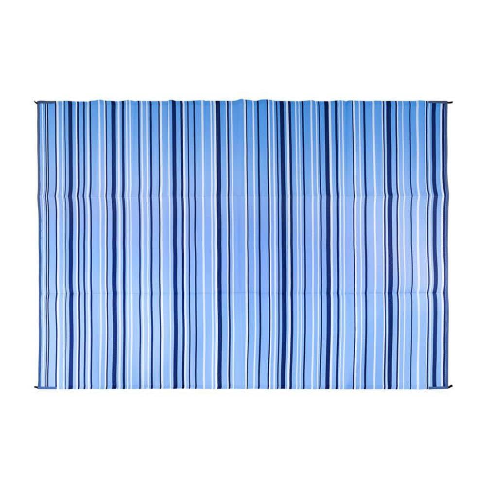 Camco Outdoor Mat Dark Blue/Light Blue/White Striped 42865 The Home