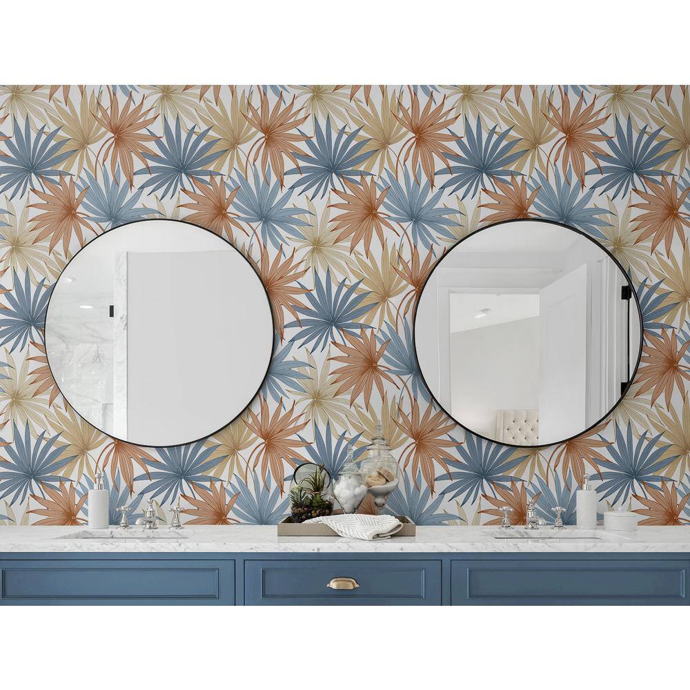 Charlotte Blue and Soft Melon Tropical Palm Toss Peel and Stick Wallpaper