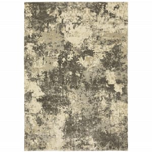 3' X 5' Charcoal Grey Beige And Tan Abstract Power Loom Stain Resistant Area Rug