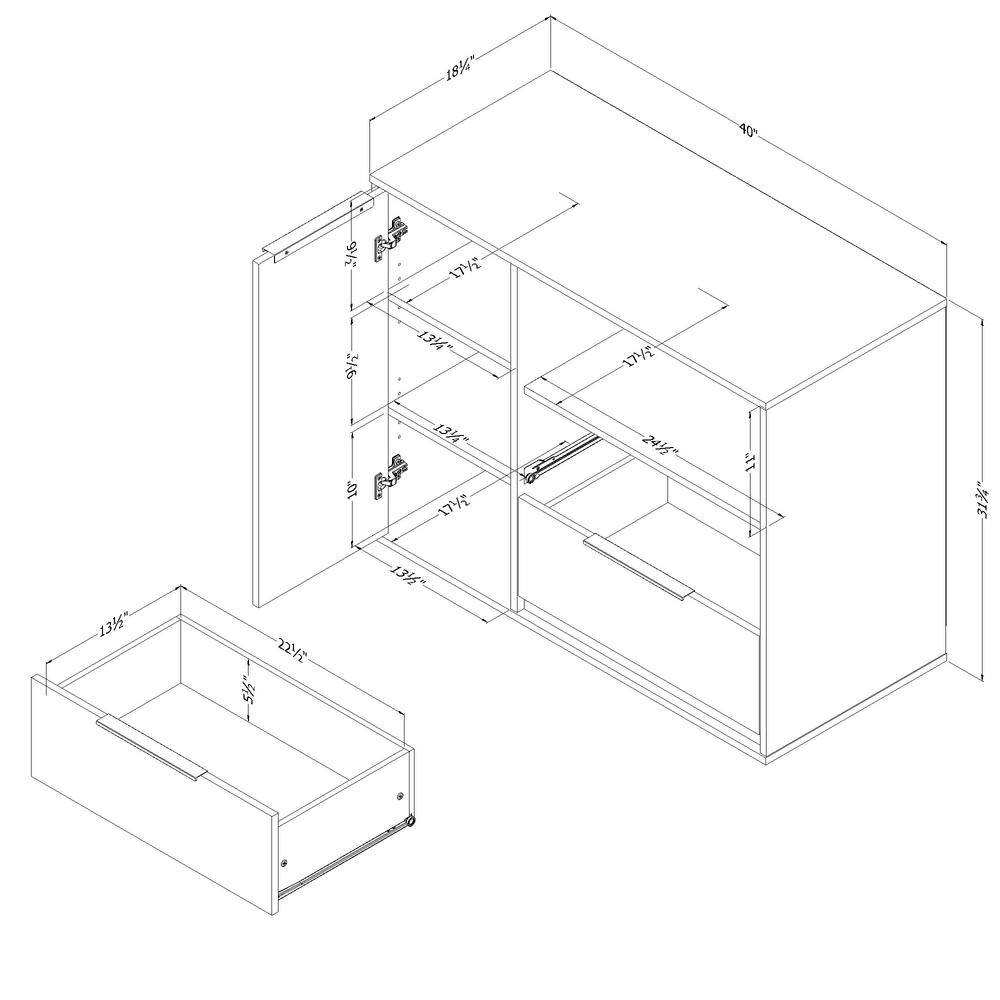 Double Soft Elm and White 2-Drawer Dresser with Door