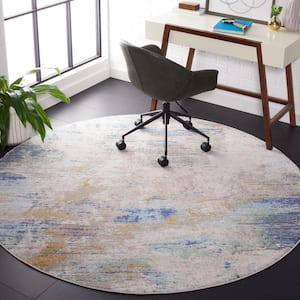 Skyler Collection Beige/Blue Green 7 ft. x 7 ft. Abstract Striped Round Area Rug