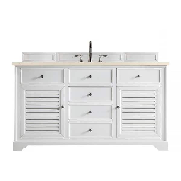 James Martin Vanities Savannah 60 in. W x 23.5 in. D x 34.3 in. H Single Bath Vanity in Bright White with Eternal Marfil Top