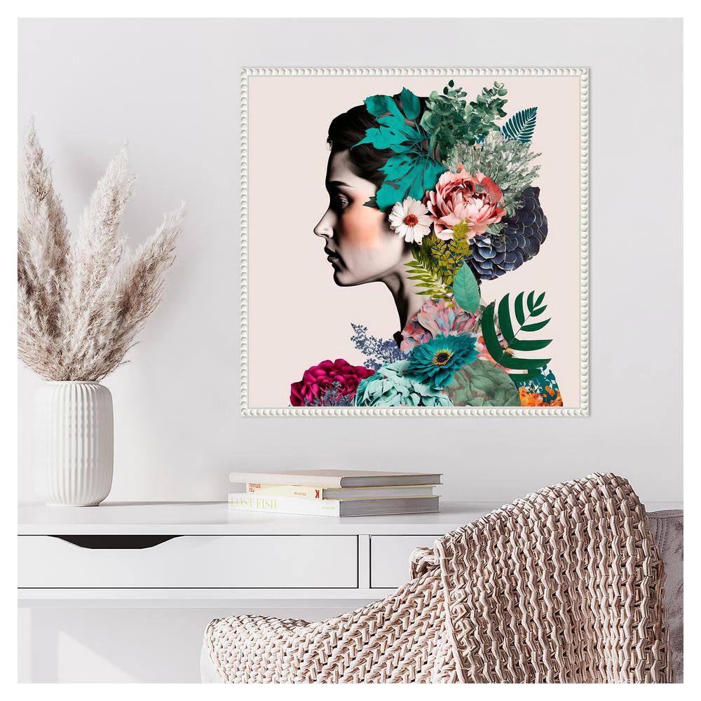 Floral Profile Abstract Expressionism Canvas Wall Art with White Frame
