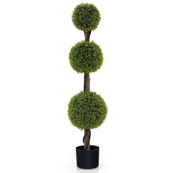 4 ft. Artificial Boxwood Topiary Ball Tree with Lush PE leaves and Trunk in Pot for In-Outdoor Decor