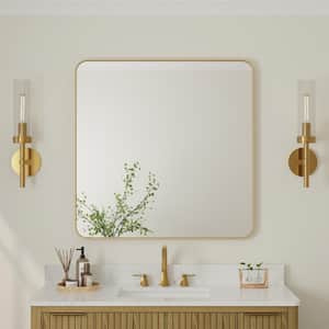 36 in. x 36 in. Square Framed Wall Bathroom Vanity Mirror Decor Mirror in Brushed Gold