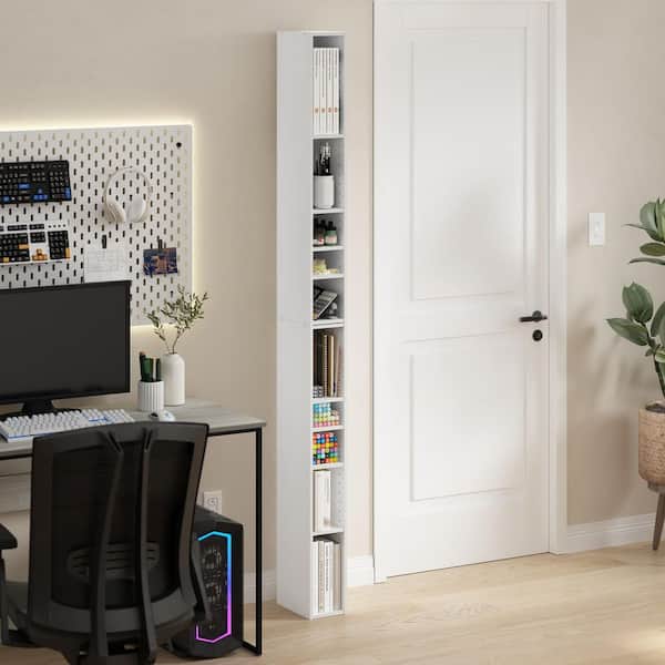 Fluda 78.74 in. Tall White Wood 10-Shelf Space Saving Bookcase