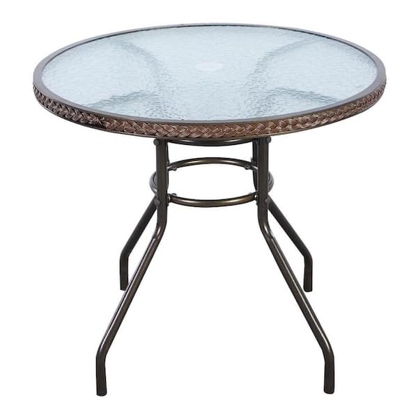 Costway 31.5 in. L x 31.5 in. W x 28 in. H Round Wicker Outdoor Coffee Table Bar Table