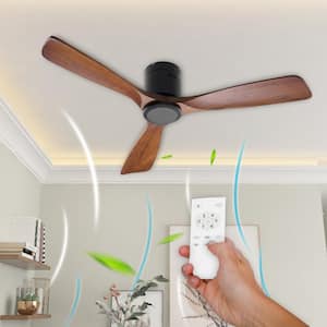 Indoor/Outdoor 52 in. Brown 3-Solid Wood Blades Propeller Ceiling Fan with Remote Control, 6-Speed Adjustable, DC Motor