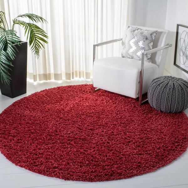 August Shag Red 7 ft. x 7 ft. Solid Round Area Rug