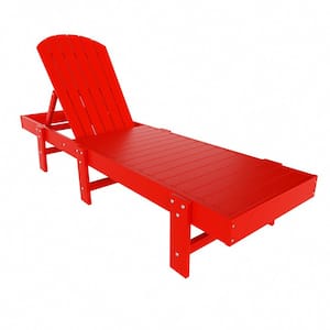 Altura Red HDPE Plastic Outdoor Adjustable Backrest Classic Adirondack Chaise Lounger