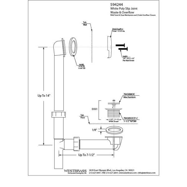 Polished Chrome White Tubular Bath Waste & Overflow Assembly
