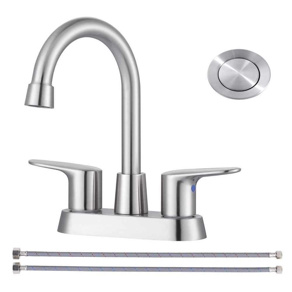 4 in. Centerset Double Handle High Arc Bathroom Faucet with Pop-Up Drain Included in Brushed Nickel price history on PriceWatchPro