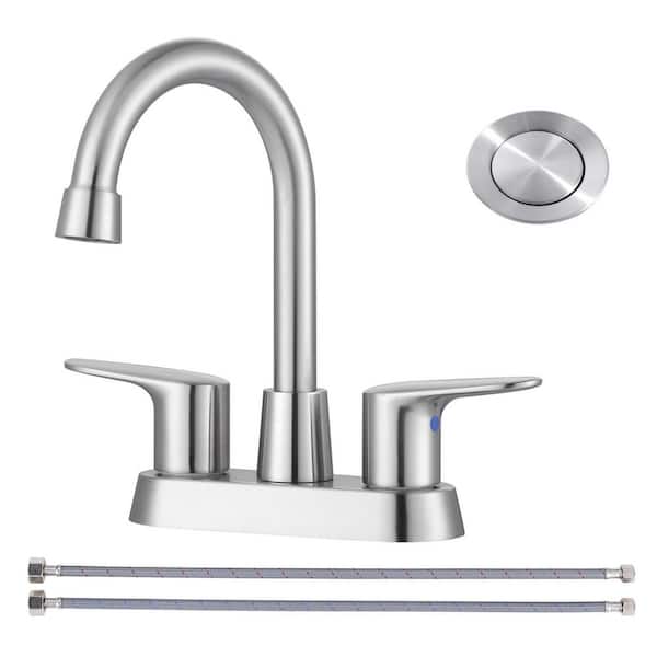 VEVETTA 4 in. Centerset Double Handle High Arc Bathroom Faucet with Pop-Up Drain Included in Brushed Nickel