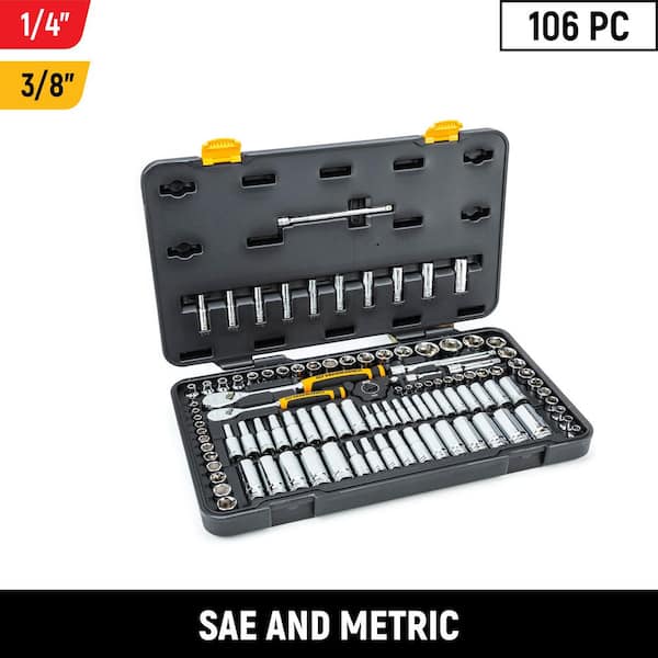 GEARWRENCH 1/4 in. and 3/8 in. Drive 6-Point Standard & Deep SAE/Metric 90-Tooth Ratchet and Socket Mechanics Tool Set (106-Piece)