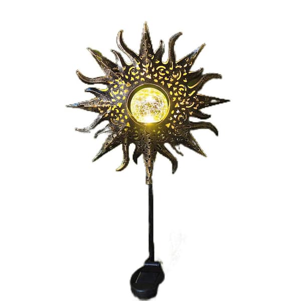 OGETFUUR Sun Solar Lights Garden Outdoor Waterproof Metal Decorative Stakes for Patio, Yard and Walkway, Yellow