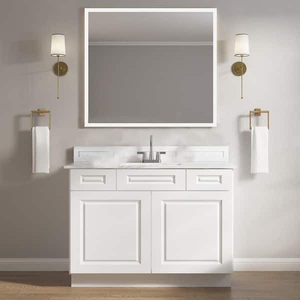 HOMLUX 2-Drawer 42 in. W x 21 in. D x 34.5 in. H Ready to Assemble Bath Vanity Cabinet without Top in Raised Panel White