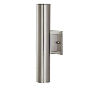 Riga 13.94 in. Medium Modern Stainless Steel Integrated LED Outdoor Wall Cylinder Light Sconce