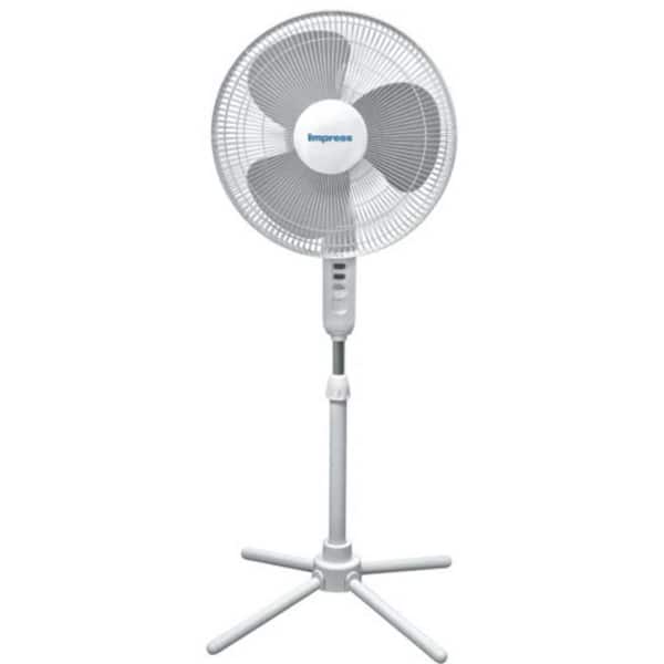 Impress Easy-Assemble 3-Speed 16-Inch Stand Oscillating Pedestal Floor Fan in White