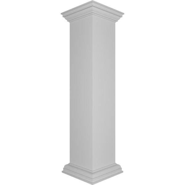 Ekena Millwork Plain 48 in. x 10 in. White Box Newel Post with Peaked Capital and Base Trim (Installation Kit Included)