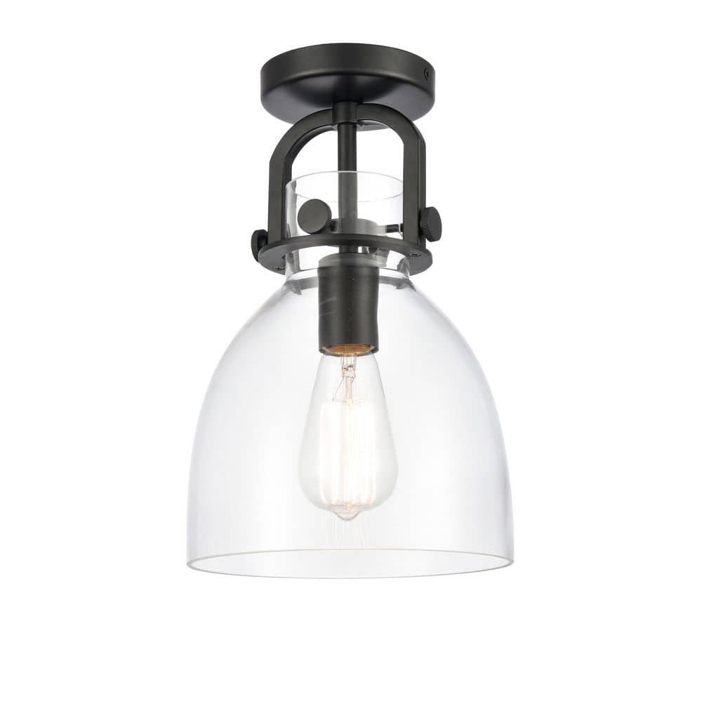 Newton Bell 8 in. 1-Light Matte Black Industrial Flush Mount with Clear Glass Shade price history on PriceWatchPro