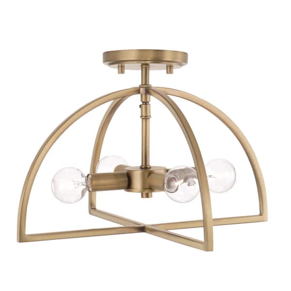 HOMEPLACE LIGHTING Lawson 15 in. W 4-Light Modern Aged Brass Dual Mount Pendant or Semi-Flush Mount