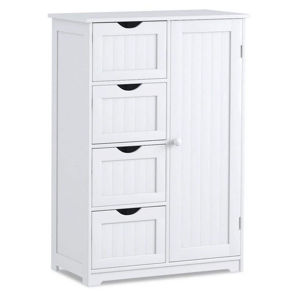 22 in. W x 12 in. D x 32 in. H White Wooden Linen Cabinet with 4-Drawers and Adjustable Shelf