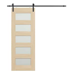 Vona 07-07 28"x84" 5 Lite Frosted Glass Loire Ash Finished Composite Core Wood Sliding Barn Door with Hardware Kit