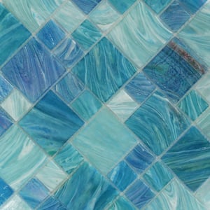 Aqua Blue Sky French Pattern 11.62 in. x 11-3/4 in. x 5 mm Glass Mosaic Tile