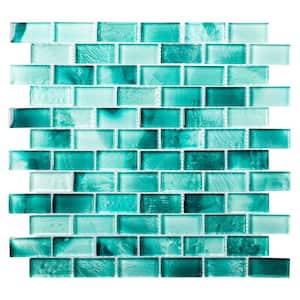Bluz Rectangle 11.69 in. x 11.75 in. Matte Brook Green Glass Mosaic Tile Sample