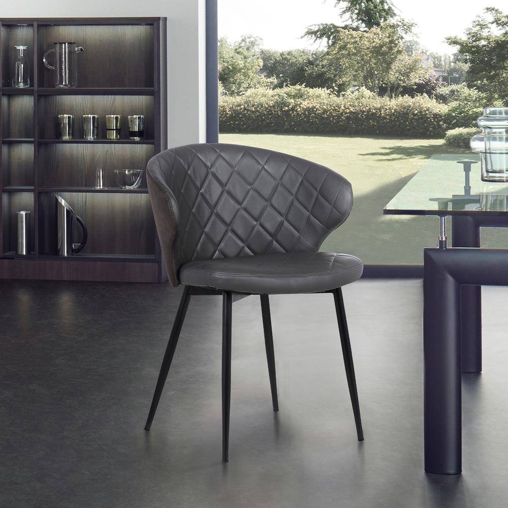 Gray Faux Leather Upholstered Arm Chair with Metal Frame